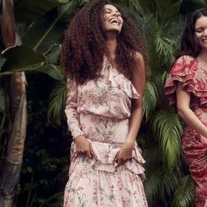 BNWT H&M X Johanna Ortiz Pink One Shoulder Satin Maxi Dress Size Small